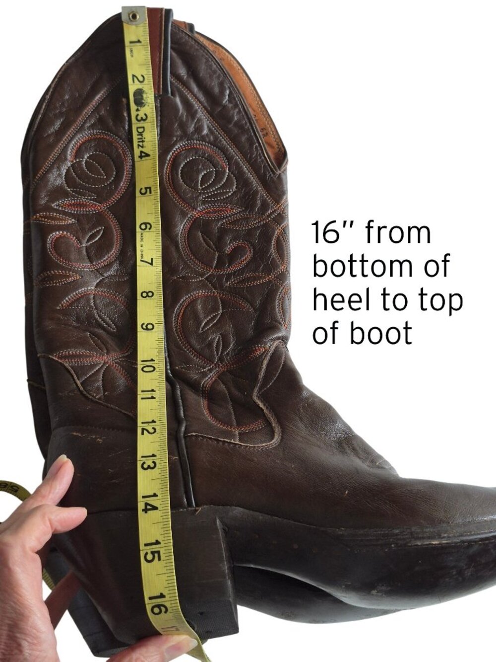 Sanders 16" Tall Western Cowboy Boots Decorative Stitching Handcrafted Men's 9 B - Picture 15 of 16